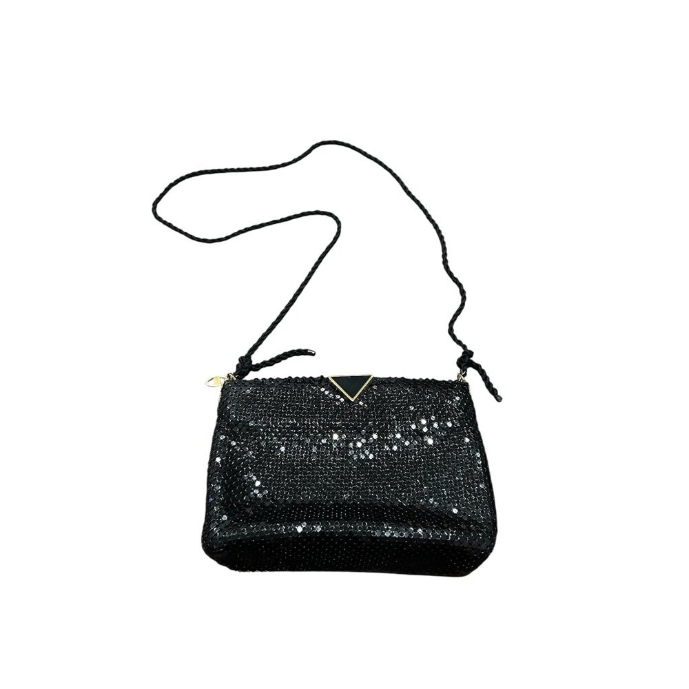Vintage Elka Mesh Crossbody Bag Black  Gold Evening Clutch Purse Retro Party